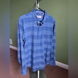 Weatherproof Vintage used blue horizontal stripe flannel button down mens 17 1/4